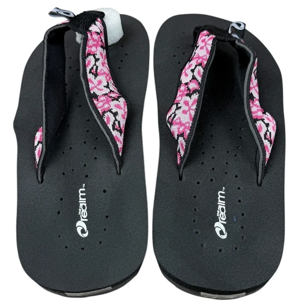 The Realm Fusion Womens‎ Flip Flop Sandals Black Pink Fuschia 62362 Size 7 NEW